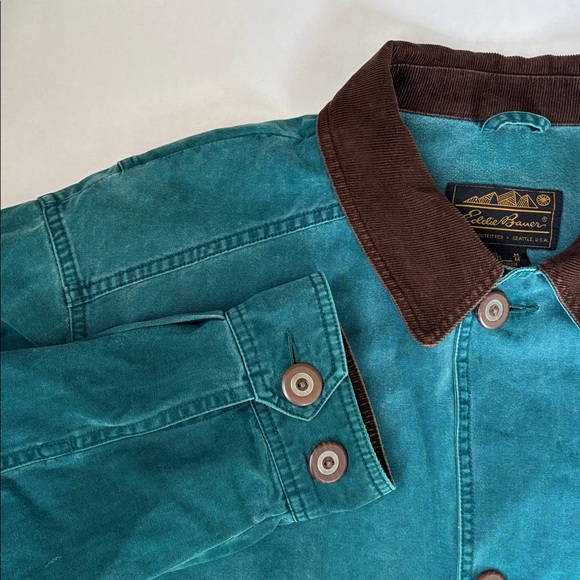 Vintage Eddie Bauer Barn Chore Jacket Double Pocket Green Corduroy Mens Medium - Picture 4 of 12